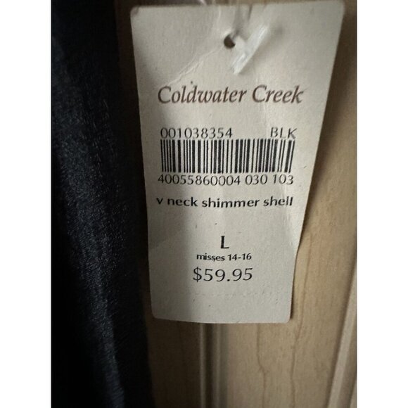 Coldwater Creek Tank Top Womens Black Shimmer Shell V-Neck Sleeveless NWT Large - Picture 2 of 5